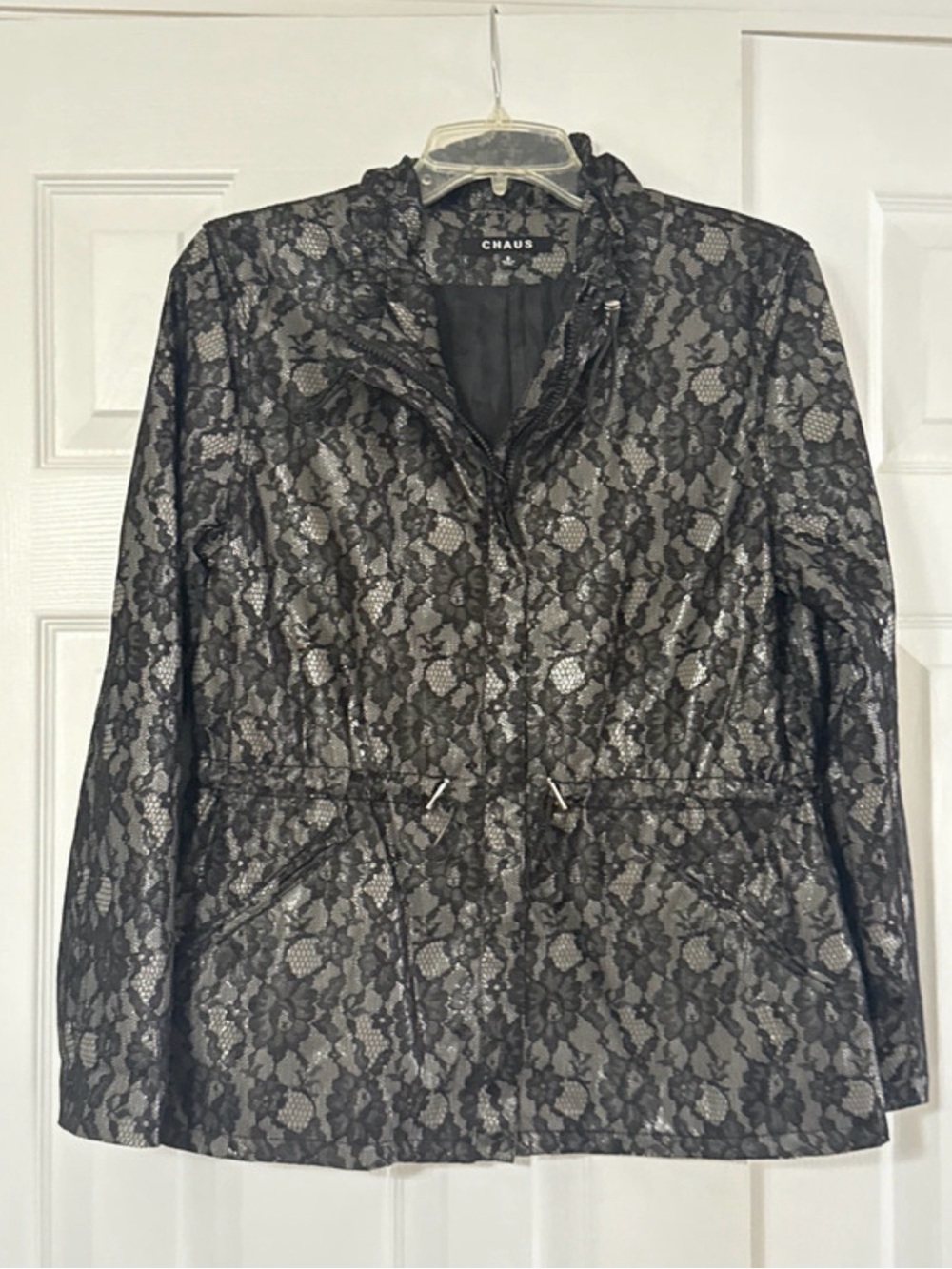 Chaus Women's Full-Zip Drawstring Waist Floral Lace Shell Jacket. Size US S.